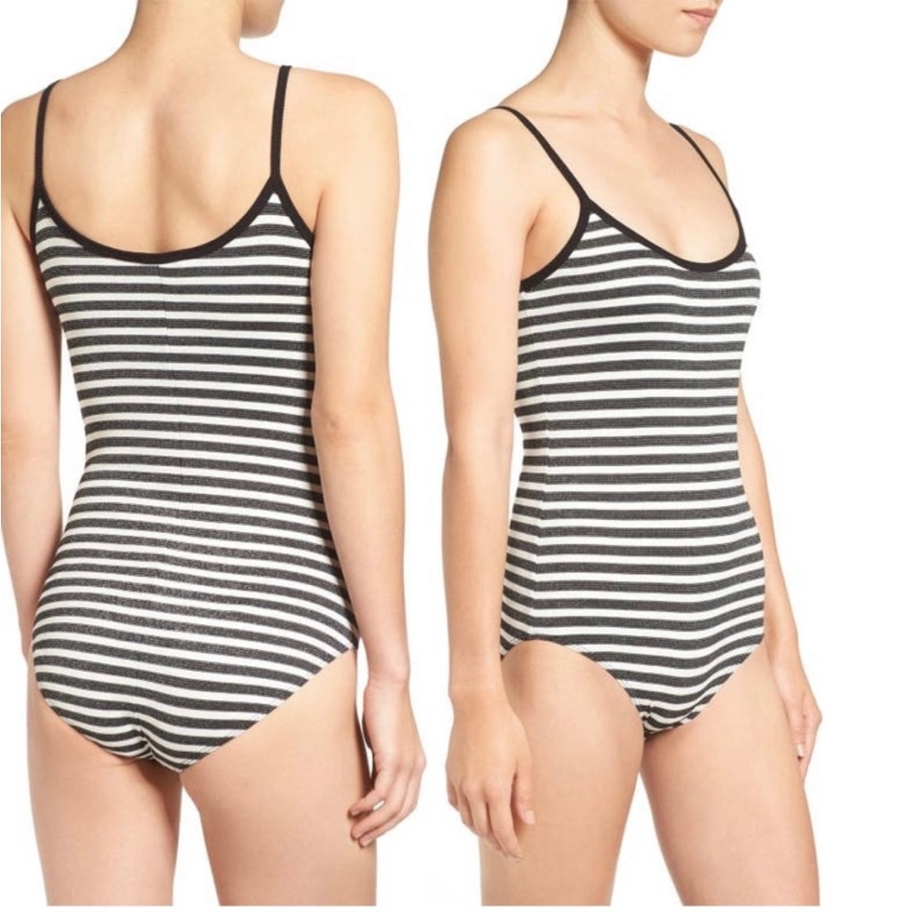 PAIGE Kinsley Black White Silver Stripe Bodysuit XS